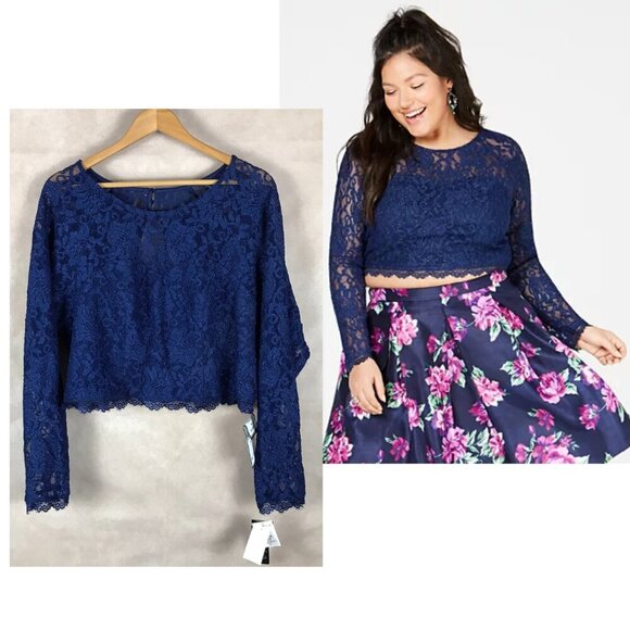 SEQUIN HEARTS Long Sleeve Lace Party cocktail Top NWT Plus Size 13 - Picture 1 of 9